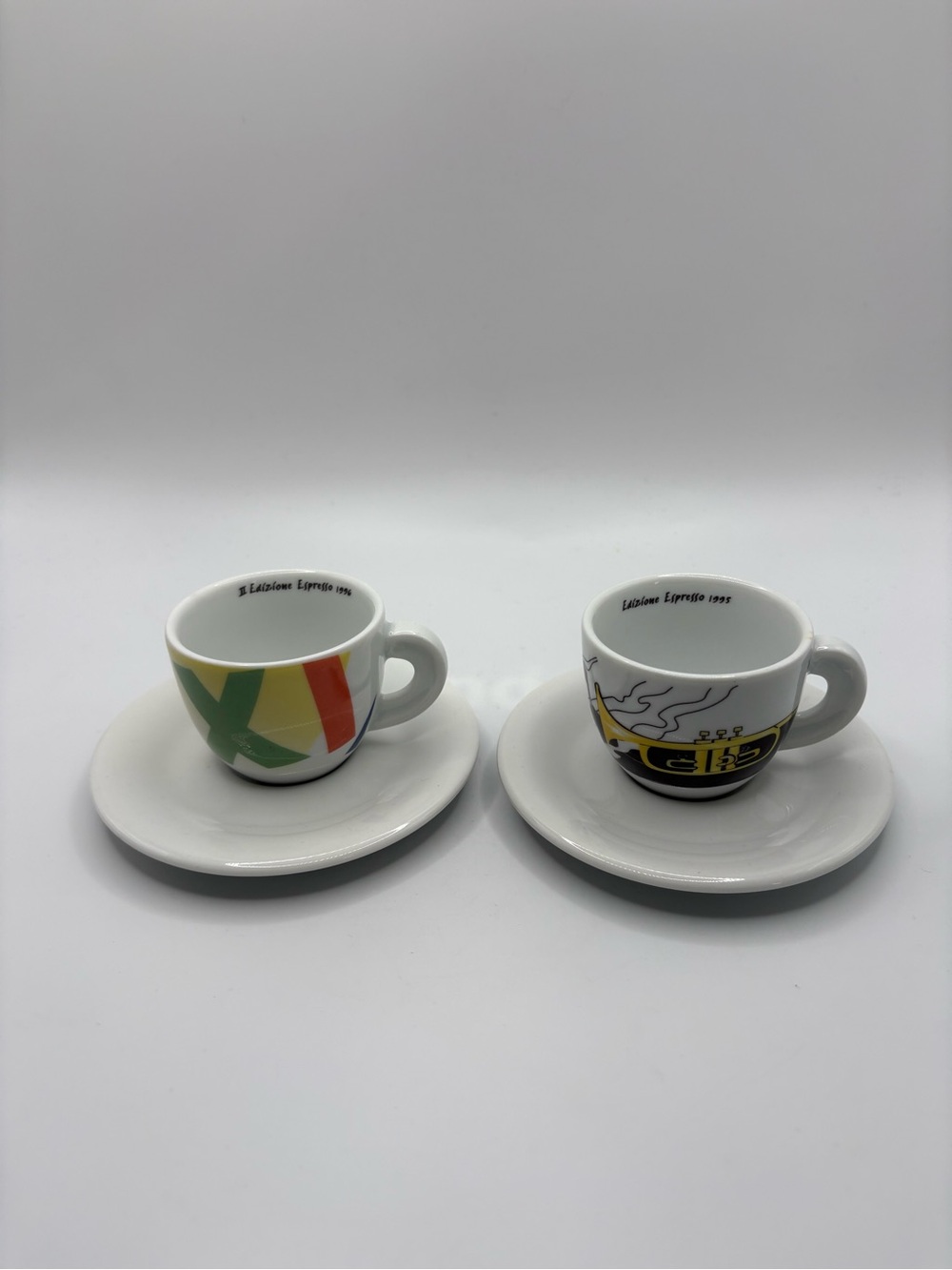 2 VTG 1995 & 1996 ceramic Ancap Espresso Cups & Saucers Set Italy Collection 2oz
